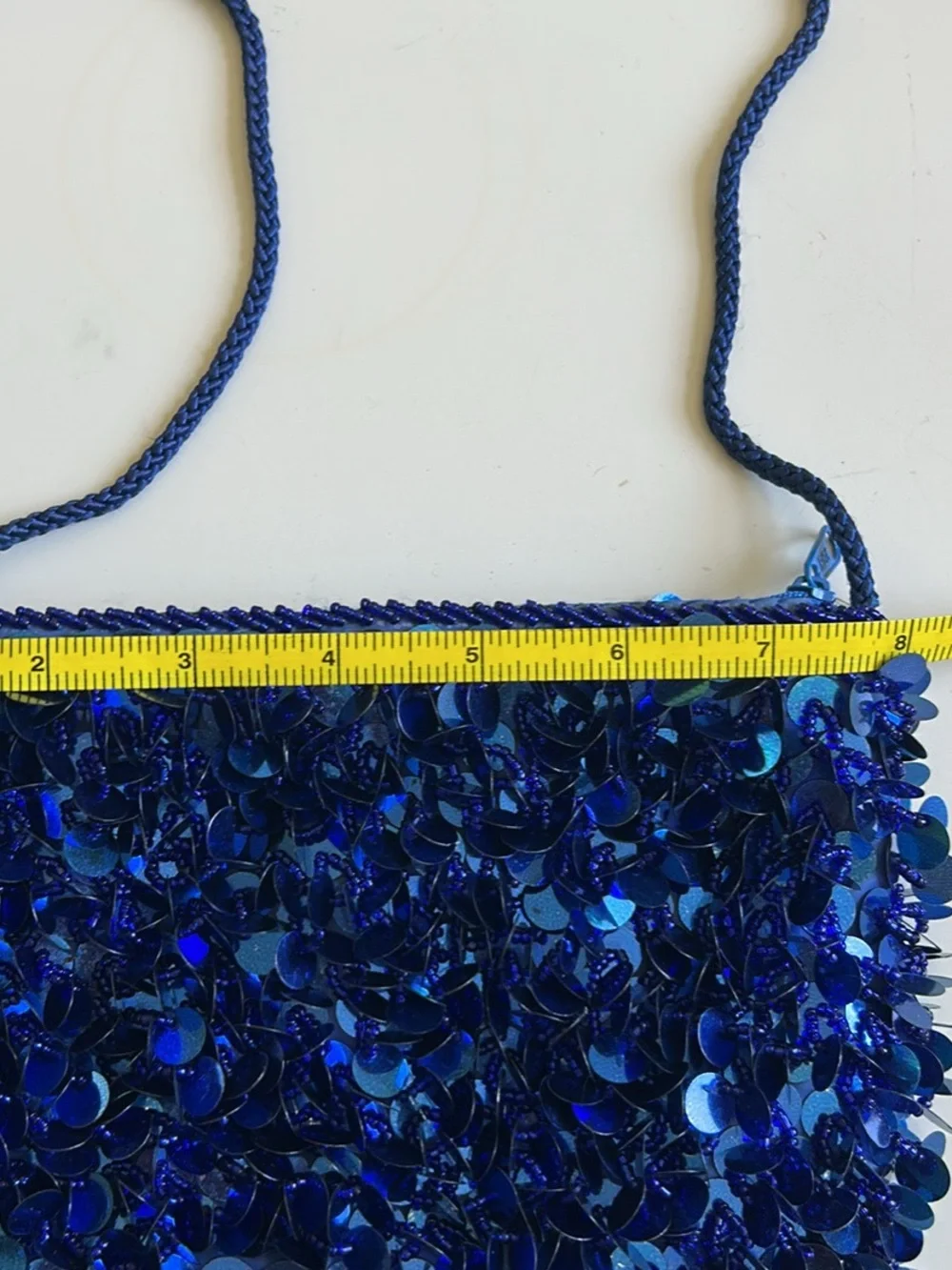 Blue Sequin Evening Clutch with Braided Strap